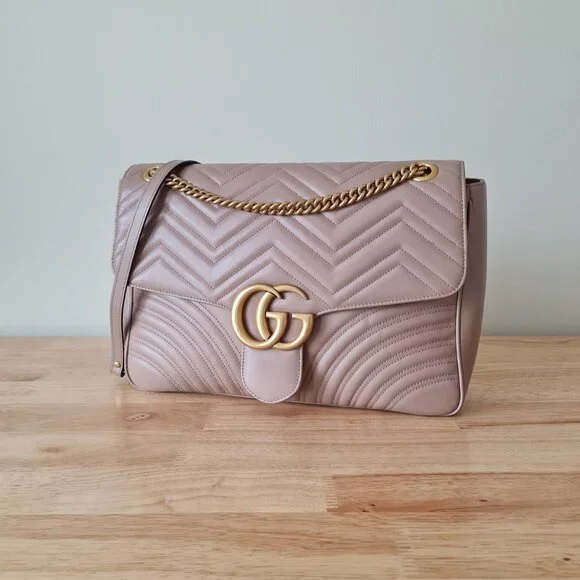 Gucci GG Marmont Large Shoulder Bag Dusty Pink Rose Mauve Matelasse Gold Rare - Picture 3 of 16